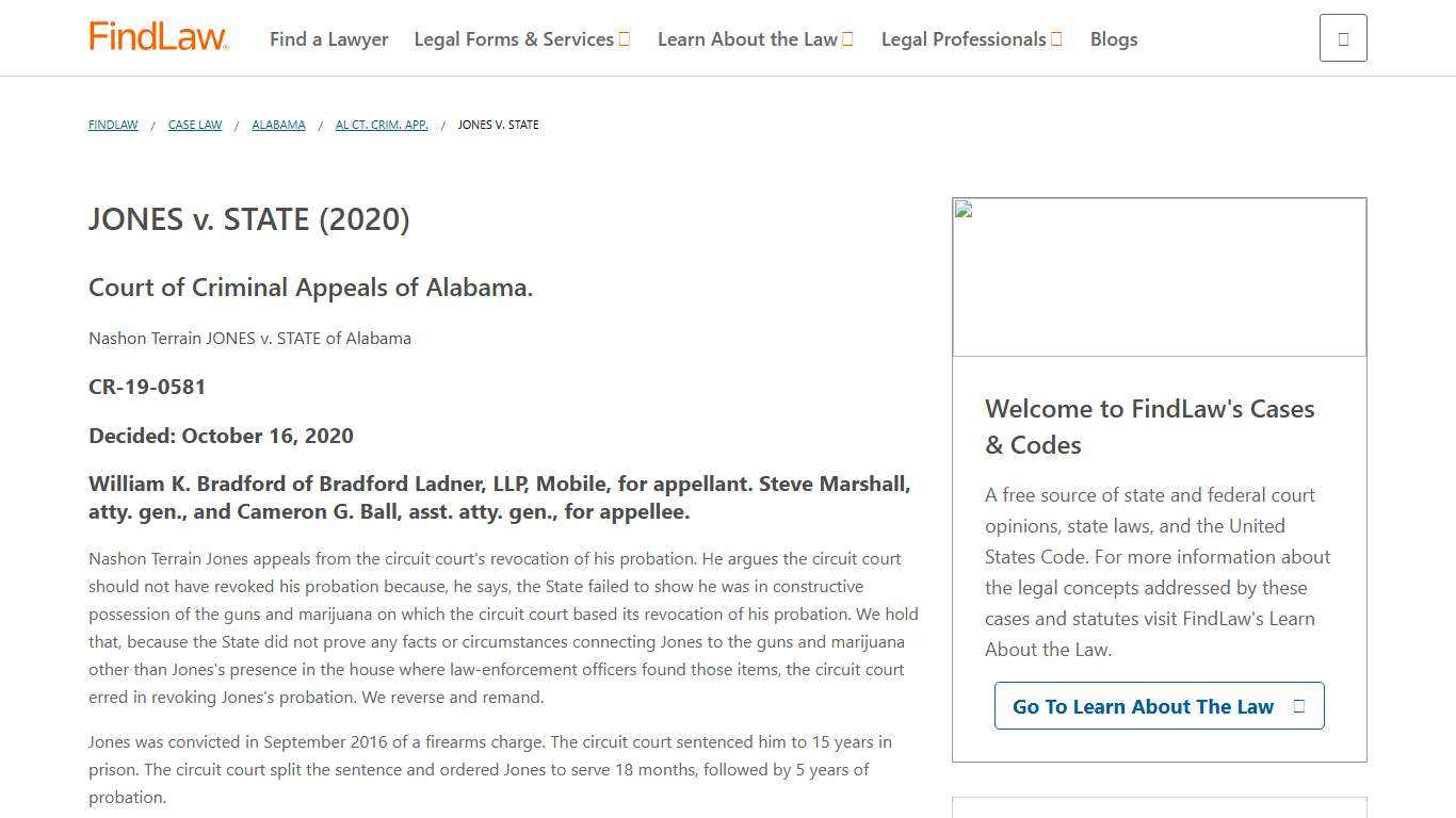 JONES v. STATE (2020) | FindLaw