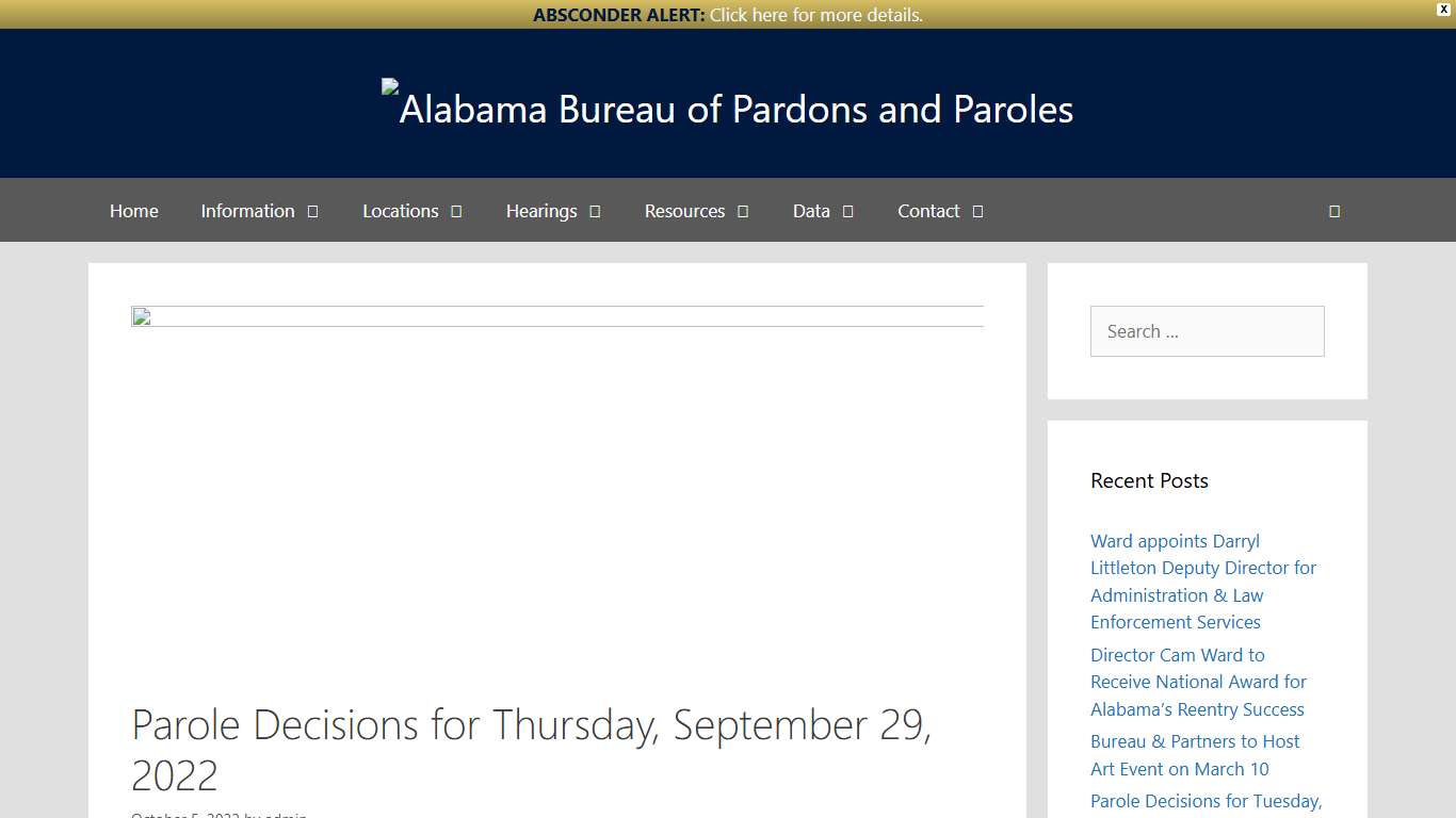 Parole Decisions for Thursday, September 29, 2022 - Alabama Bureau of Pardons and Paroles